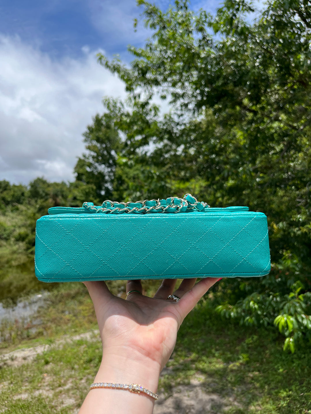 Chanel Turquoise (17C) Medium Caviar Double Flap Bag