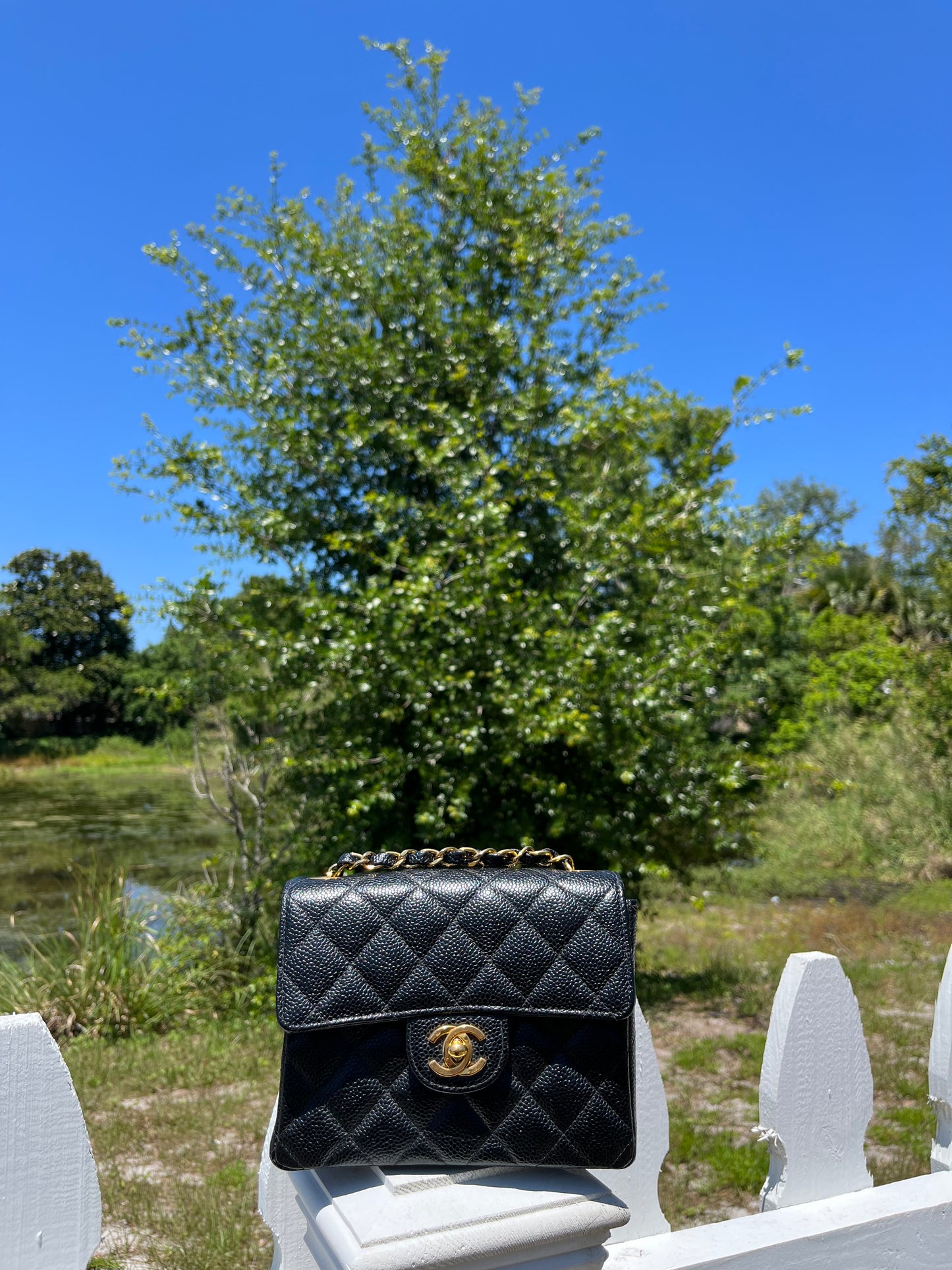 Chanel Black Caviar Vintage Mini Square Flap Bag