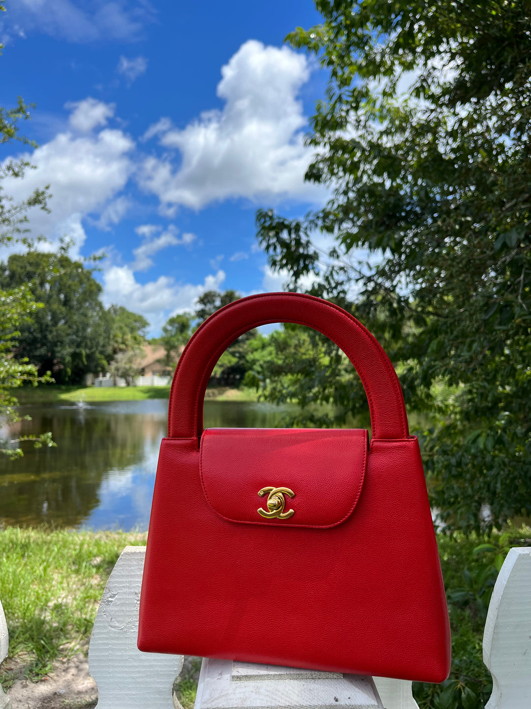 Chanel Vintage Medium Red Caviar Kelly Top Handle