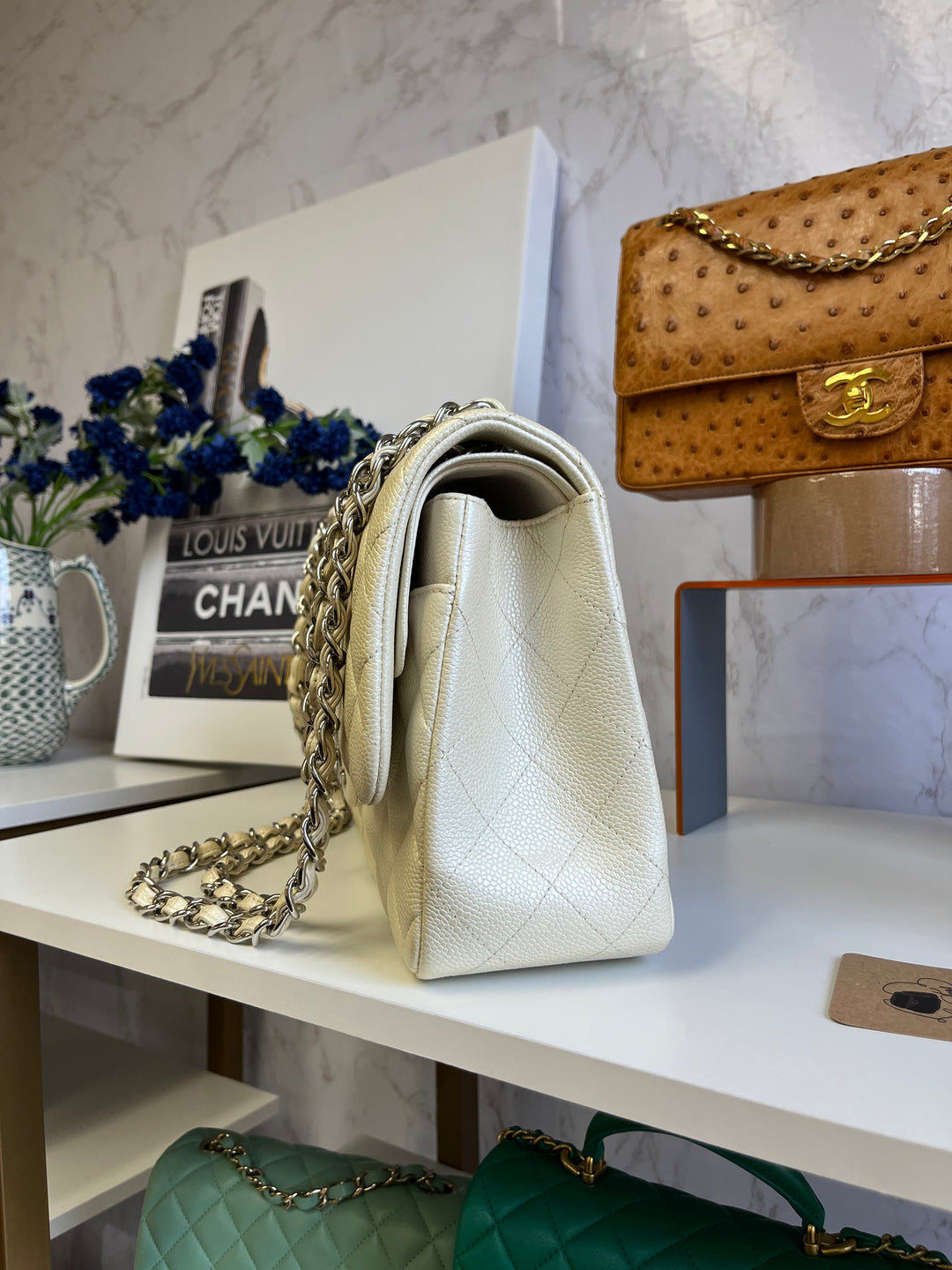 Chanel Cream Iridescent Caviar Jumbo DF
