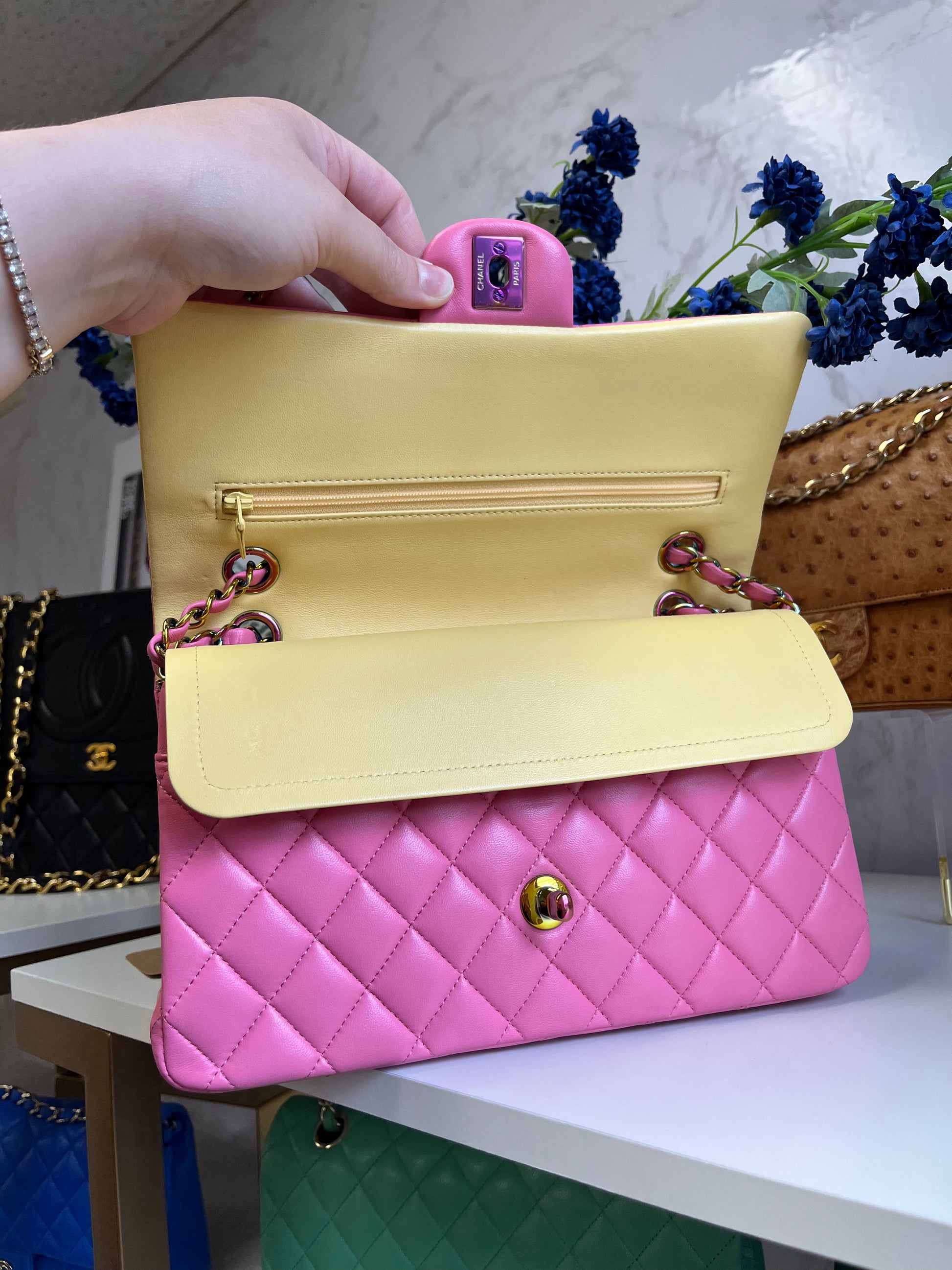 Chanel Pink Medium Lambskin Rainbow Double Flap Bag