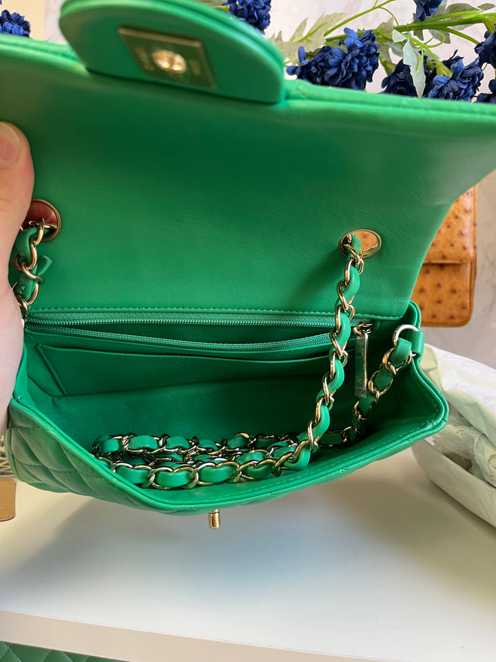 Chanel Neon Green Lambskin Mini Rectangular Flap Bag