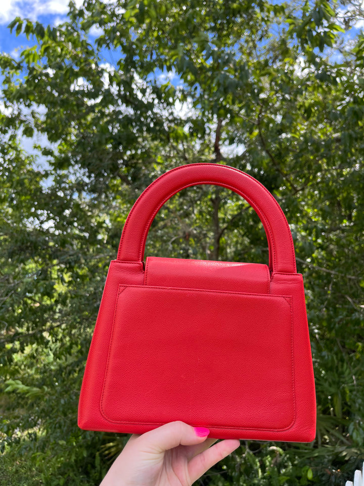 Chanel Vintage Medium Red Caviar Kelly Top Handle