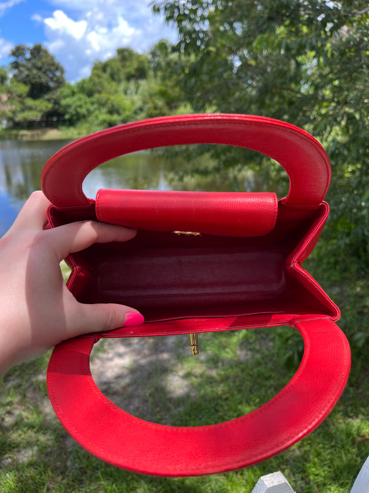 Chanel Vintage Medium Red Caviar Kelly Top Handle