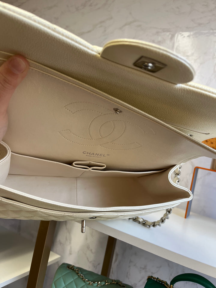 Chanel Cream Iridescent Caviar Jumbo DF