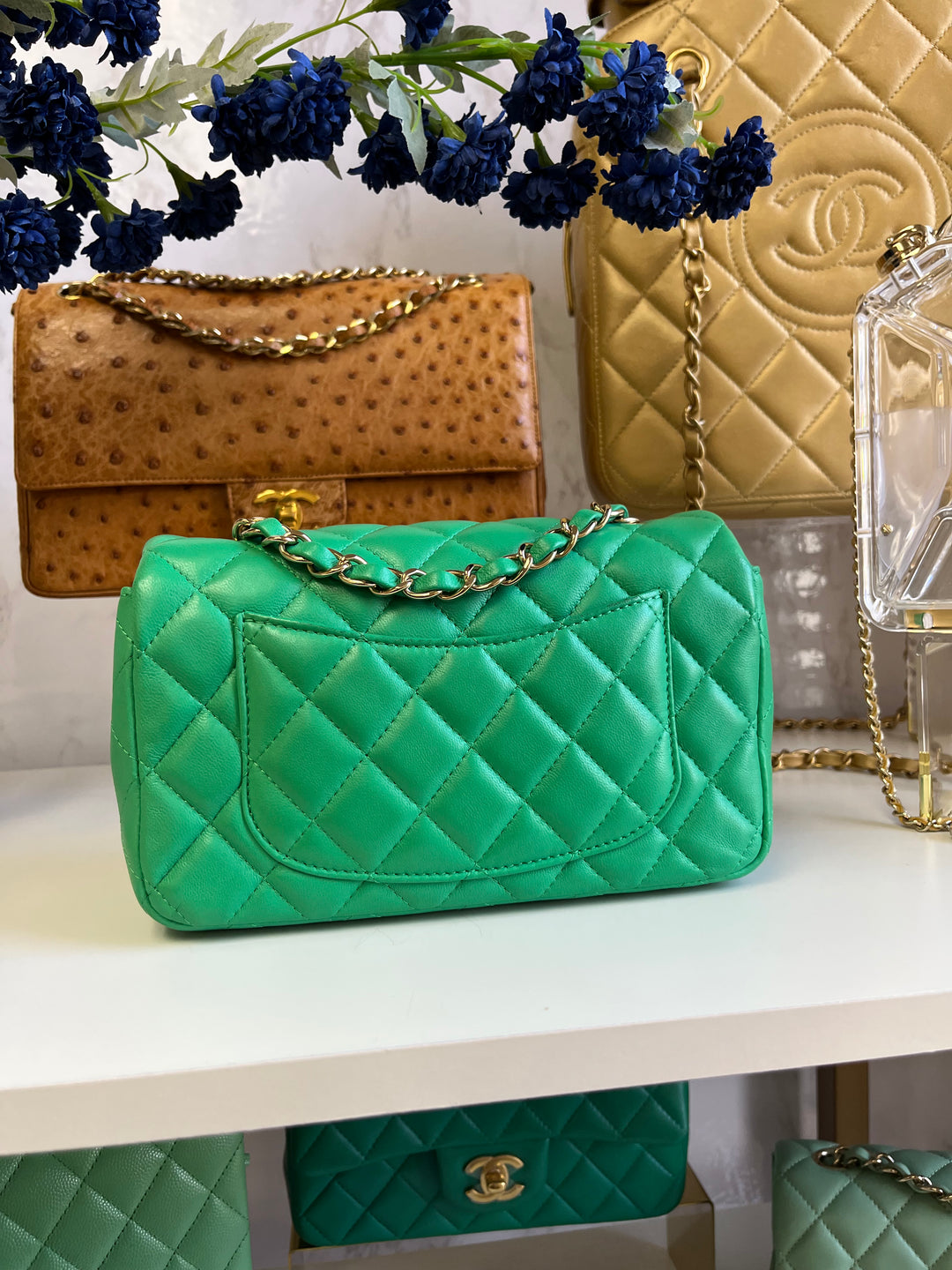 Chanel Neon Green Lambskin Mini Rectangular Flap Bag