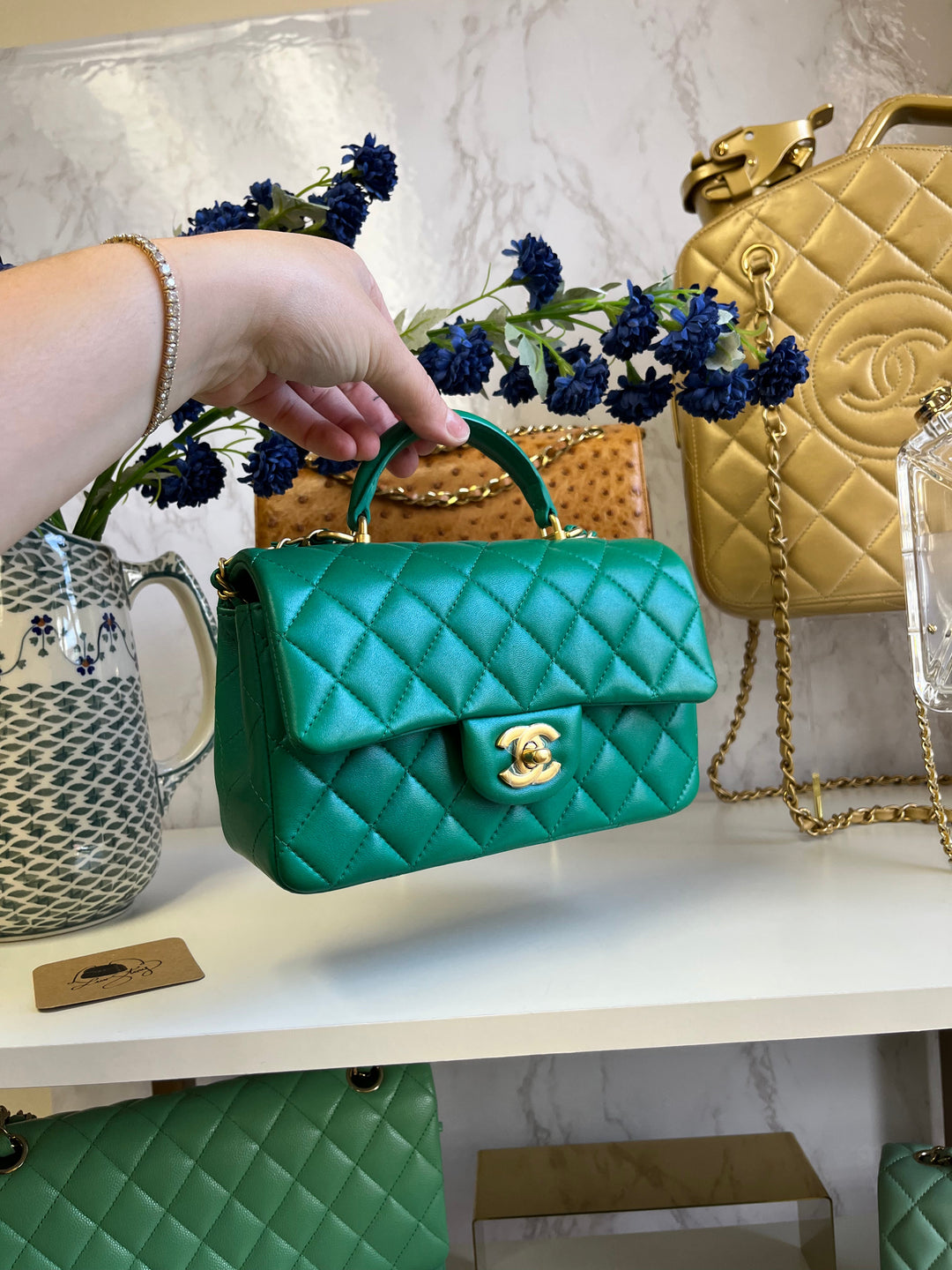 Chanel Limited Edition Green Iridescent Mini Rectangular Top Handle Flap Bag