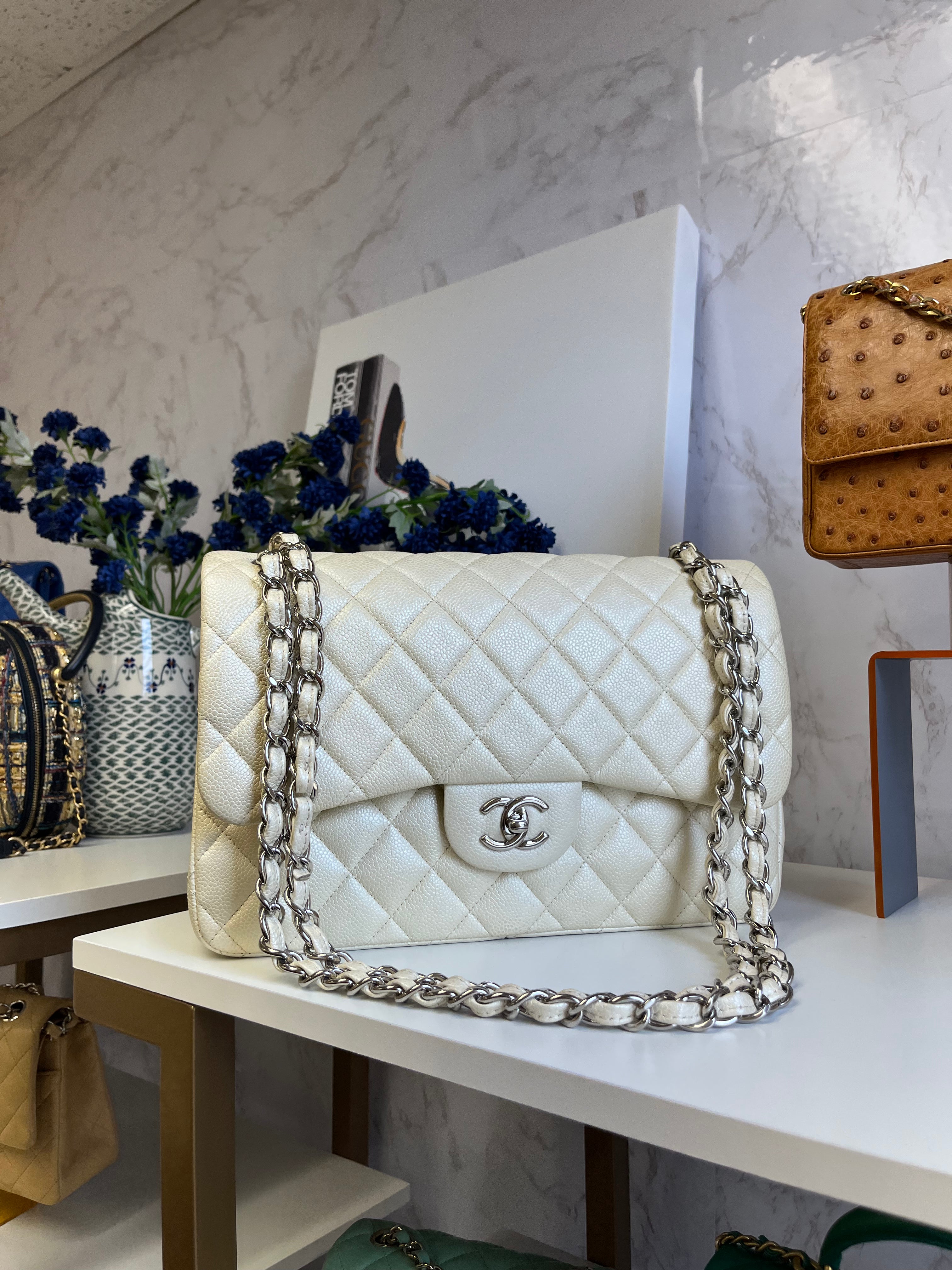 Chanel Cream Iridescent Caviar Jumbo DF – Its A Luv Story