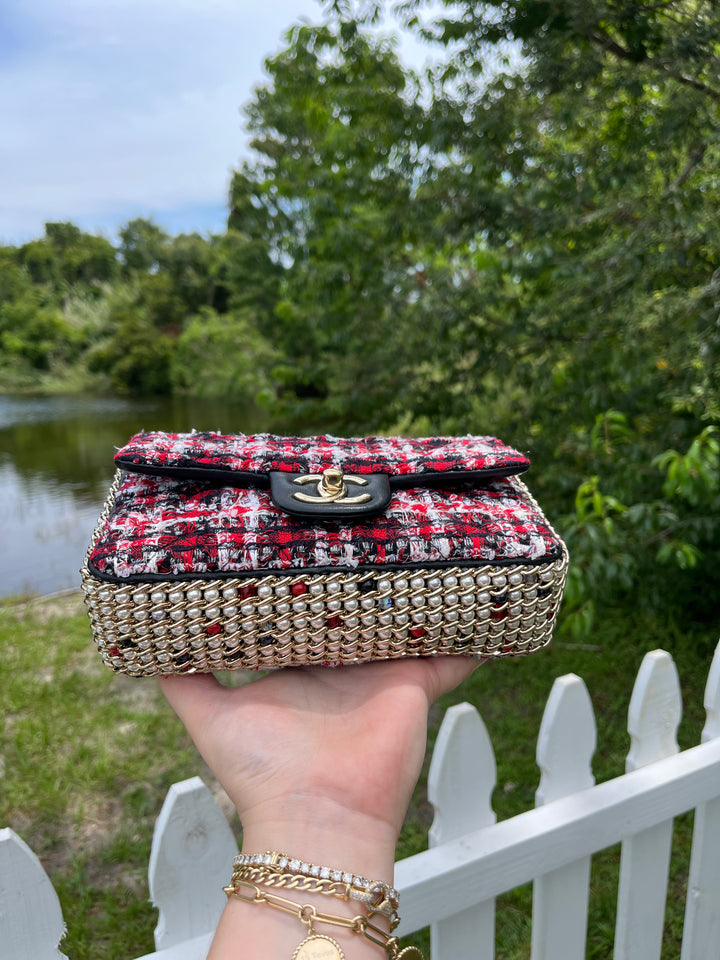 Chanel Pearl Ecru/Tweed Mini Rectangular Flap Bag