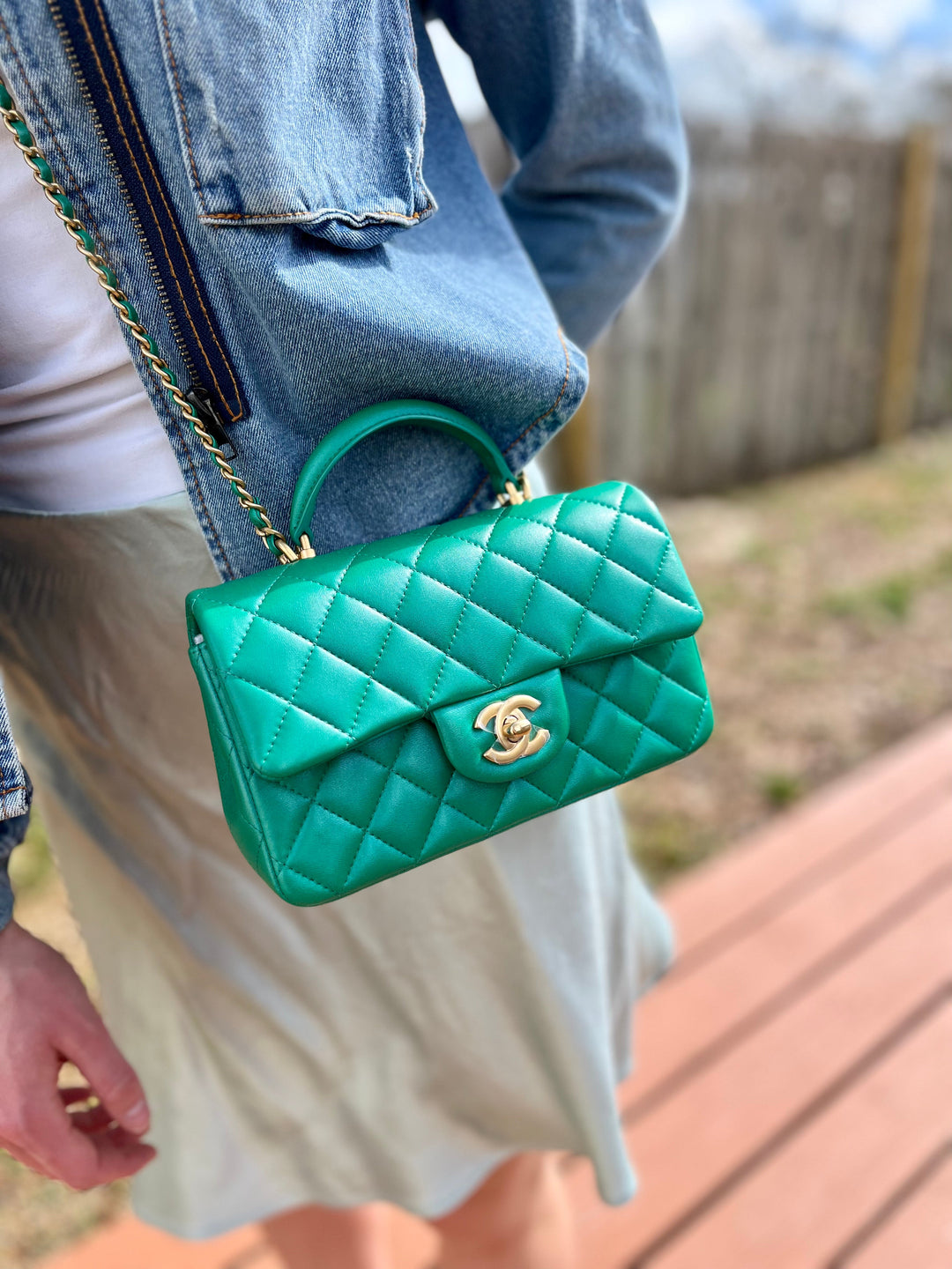 Chanel Limited Edition Green Iridescent Mini Rectangular Top Handle Flap Bag