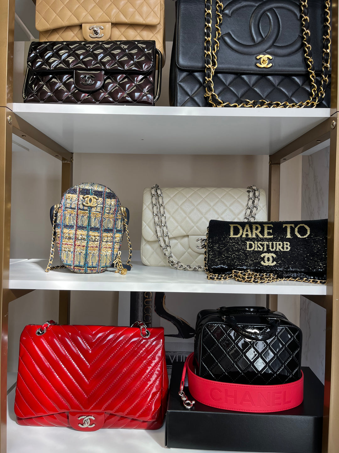 Chanel Red Maxi Chevron Patent Single Flap Bag