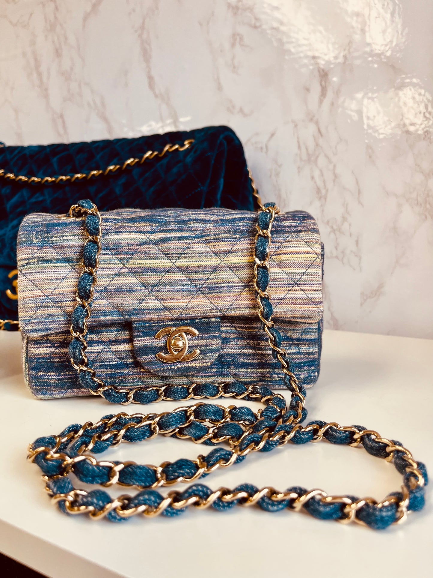 Chanel Striped Denim Mini Rectangular Flap Bag