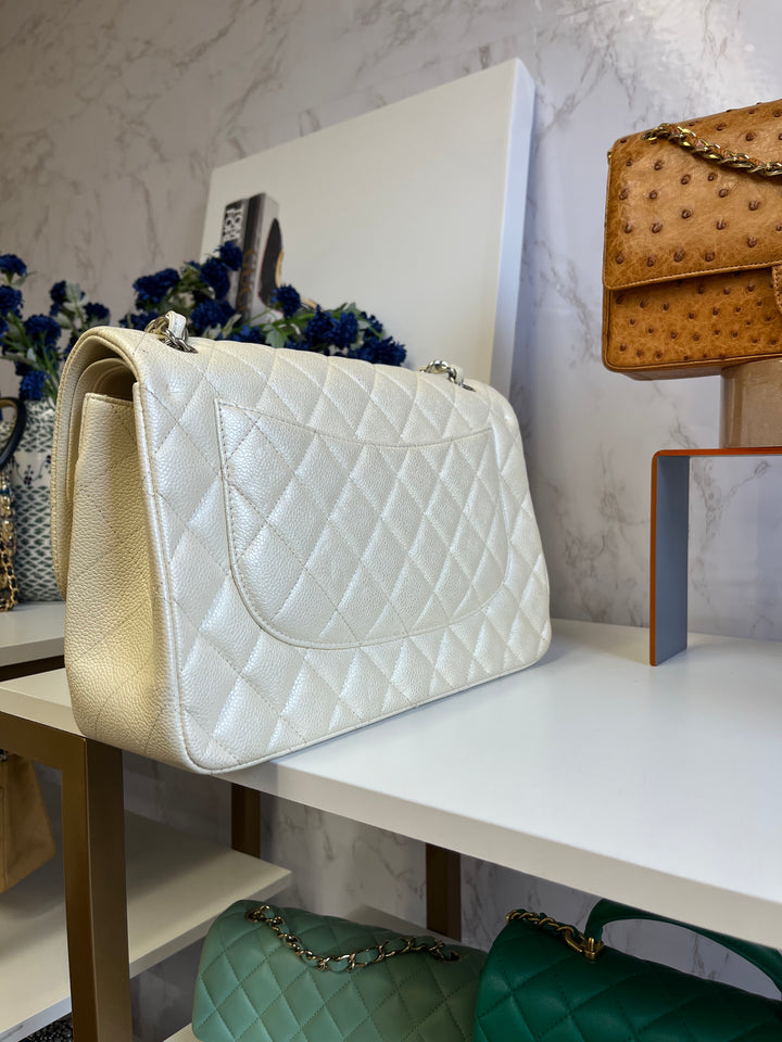 Chanel Cream Iridescent Caviar Jumbo DF