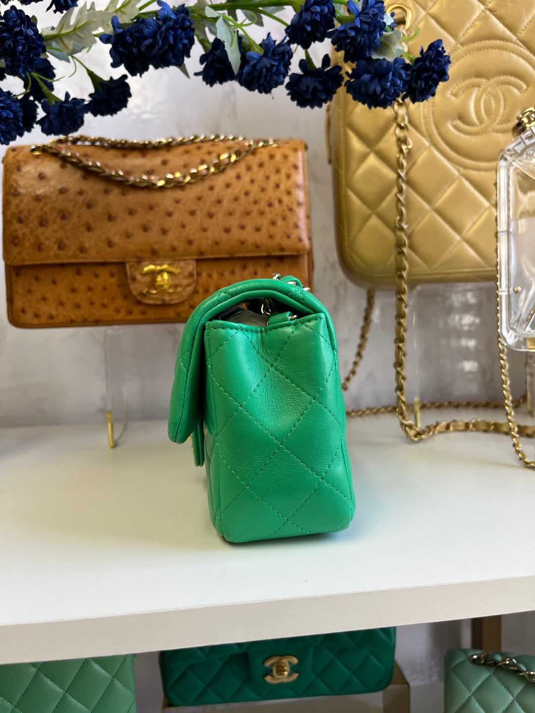 Chanel Neon Green Lambskin Mini Rectangular Flap Bag