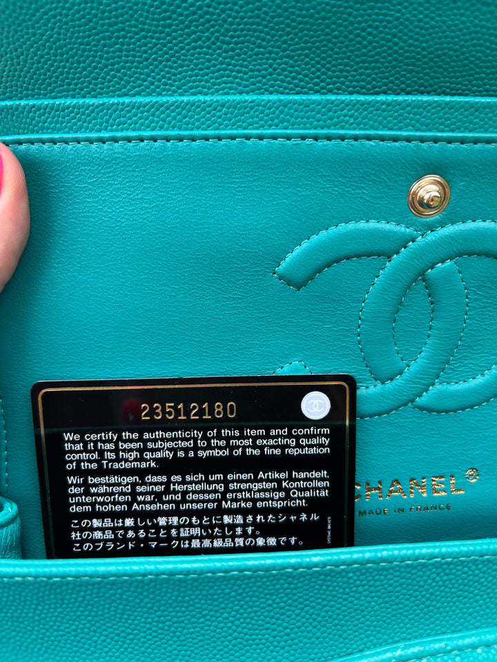 Chanel Turquoise (17C) Medium Caviar Double Flap Bag