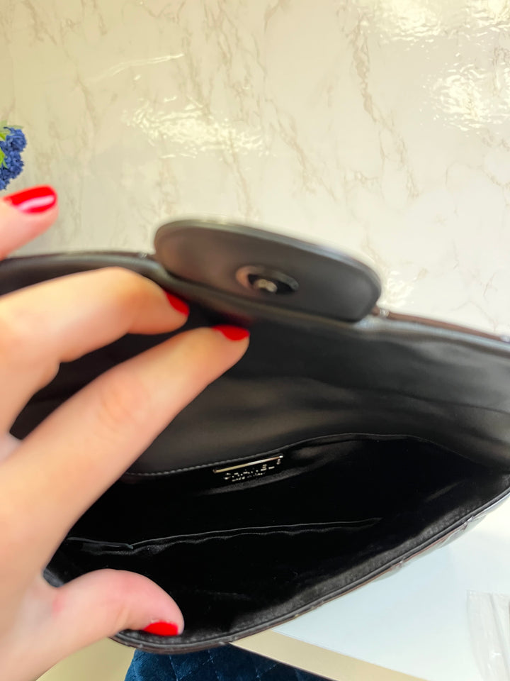 Chanel Classic Flap Patent Metallic Black Frame Clutch