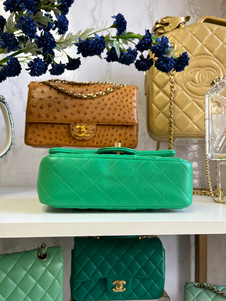 Chanel Neon Green Lambskin Mini Rectangular Flap Bag