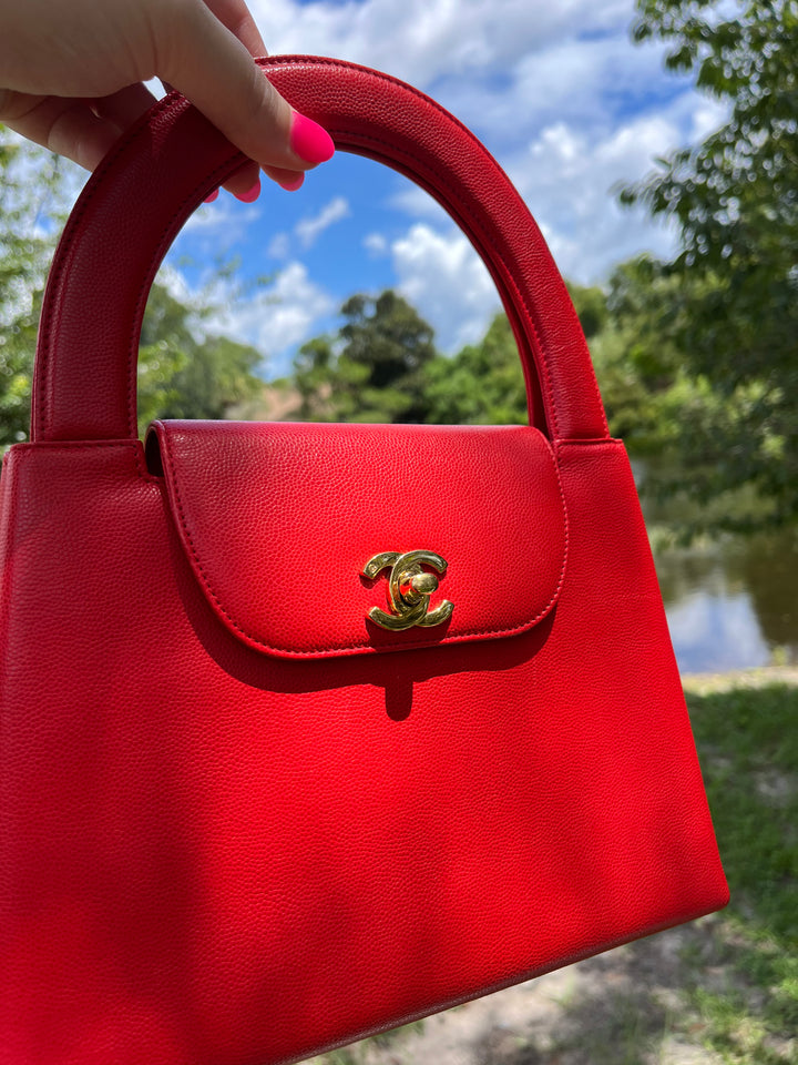 Chanel Vintage Medium Red Caviar Kelly Top Handle