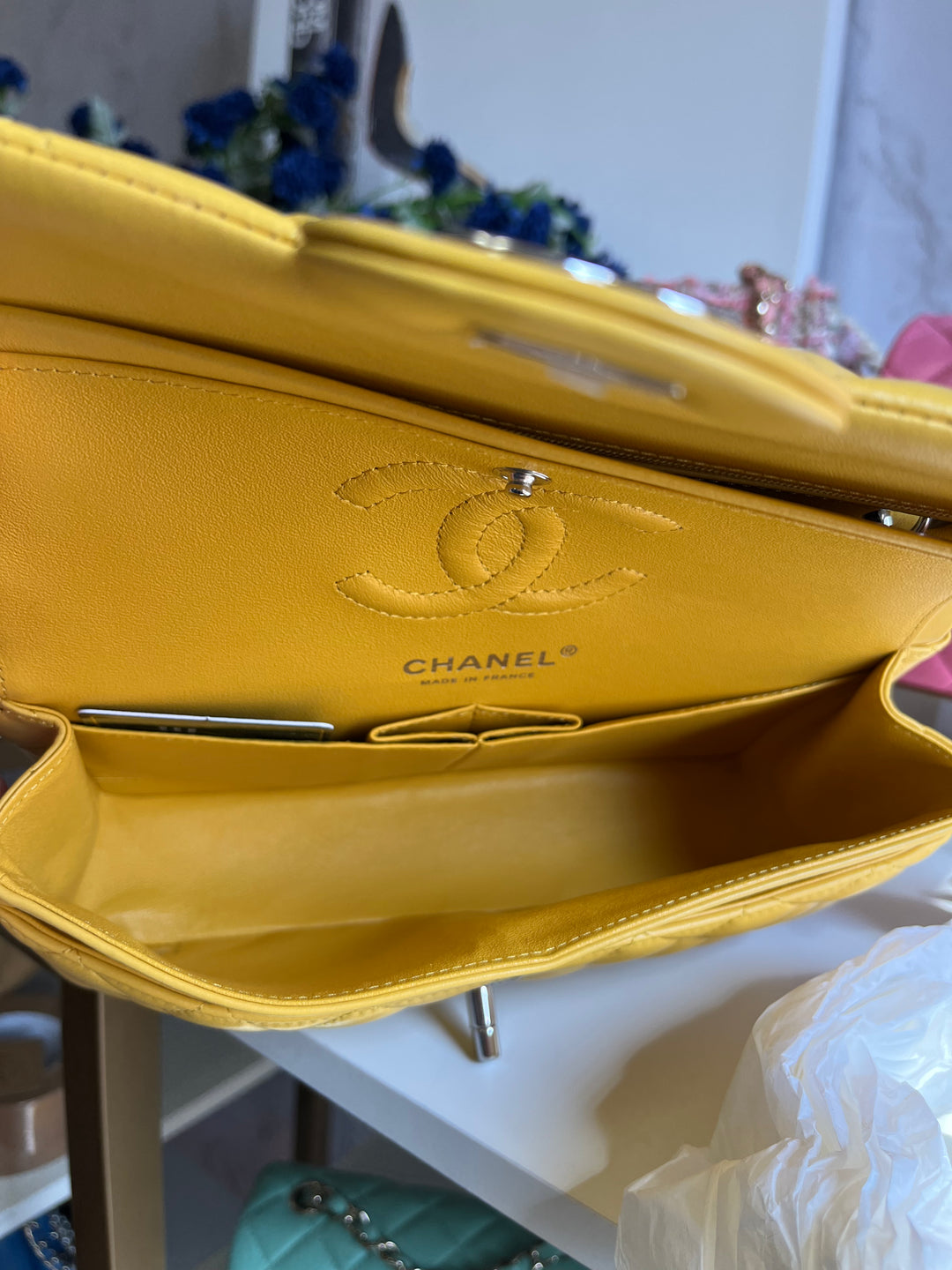 Chanel Yellow Small Lambskin Classic Flap Bag