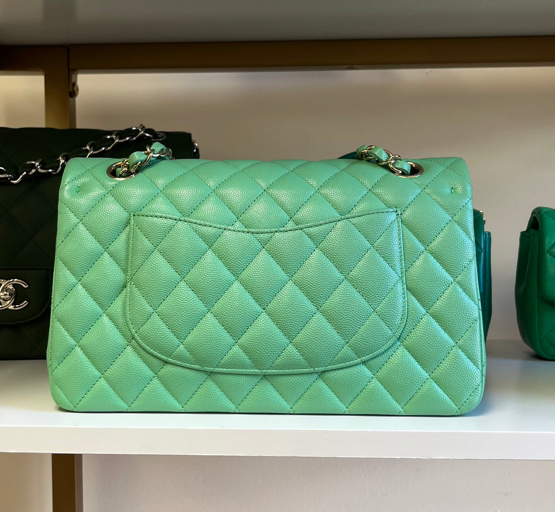 Chanel Light Green Medium Caviar Double Flap Bag
