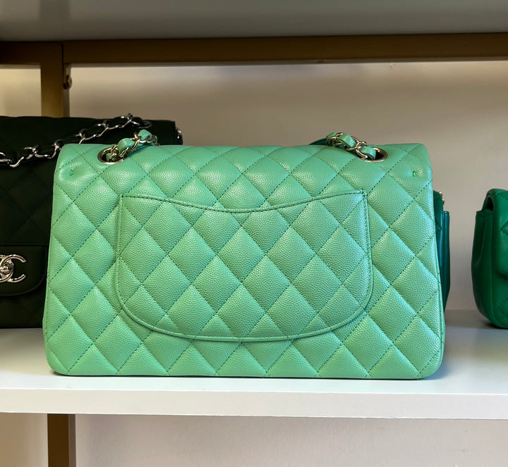 Chanel Light Green Medium Caviar Double Flap Bag
