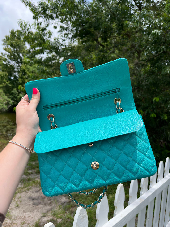 Chanel Turquoise (17C) Medium Caviar Double Flap Bag