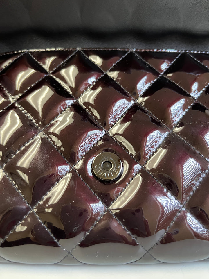 Chanel Classic Flap Patent Metallic Black Frame Clutch