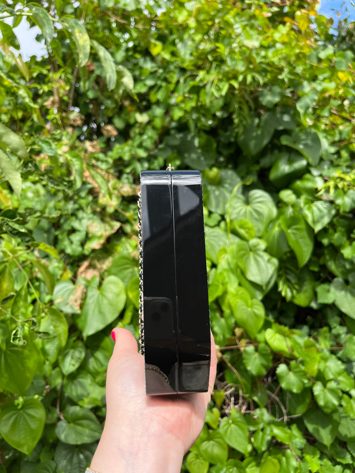 Limited edition Chanel Runway Black Resin Crystal Pearl Evening Clutch Shoulder Box