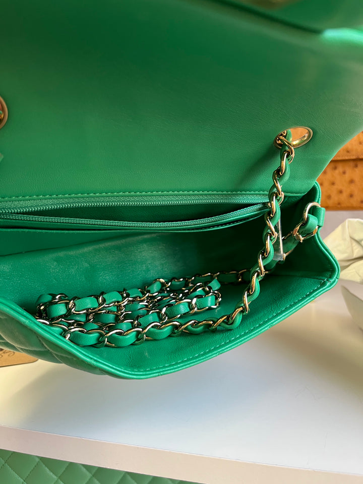 Chanel Neon Green Lambskin Mini Rectangular Flap Bag
