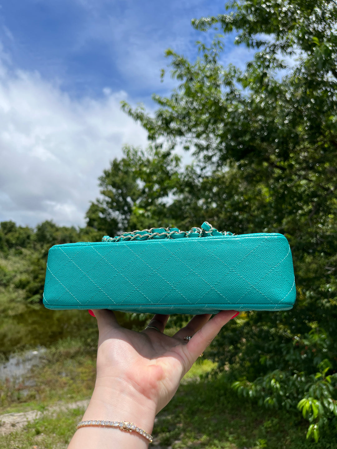 Chanel Turquoise (17C) Medium Caviar Double Flap Bag