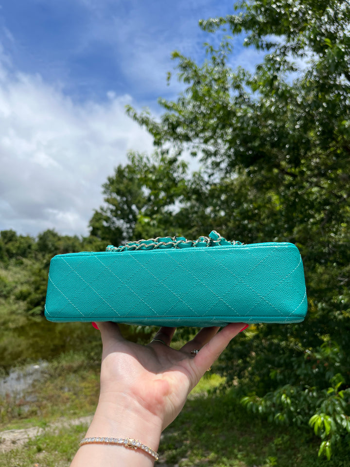 Chanel Turquoise (17C) Medium Caviar Double Flap Bag
