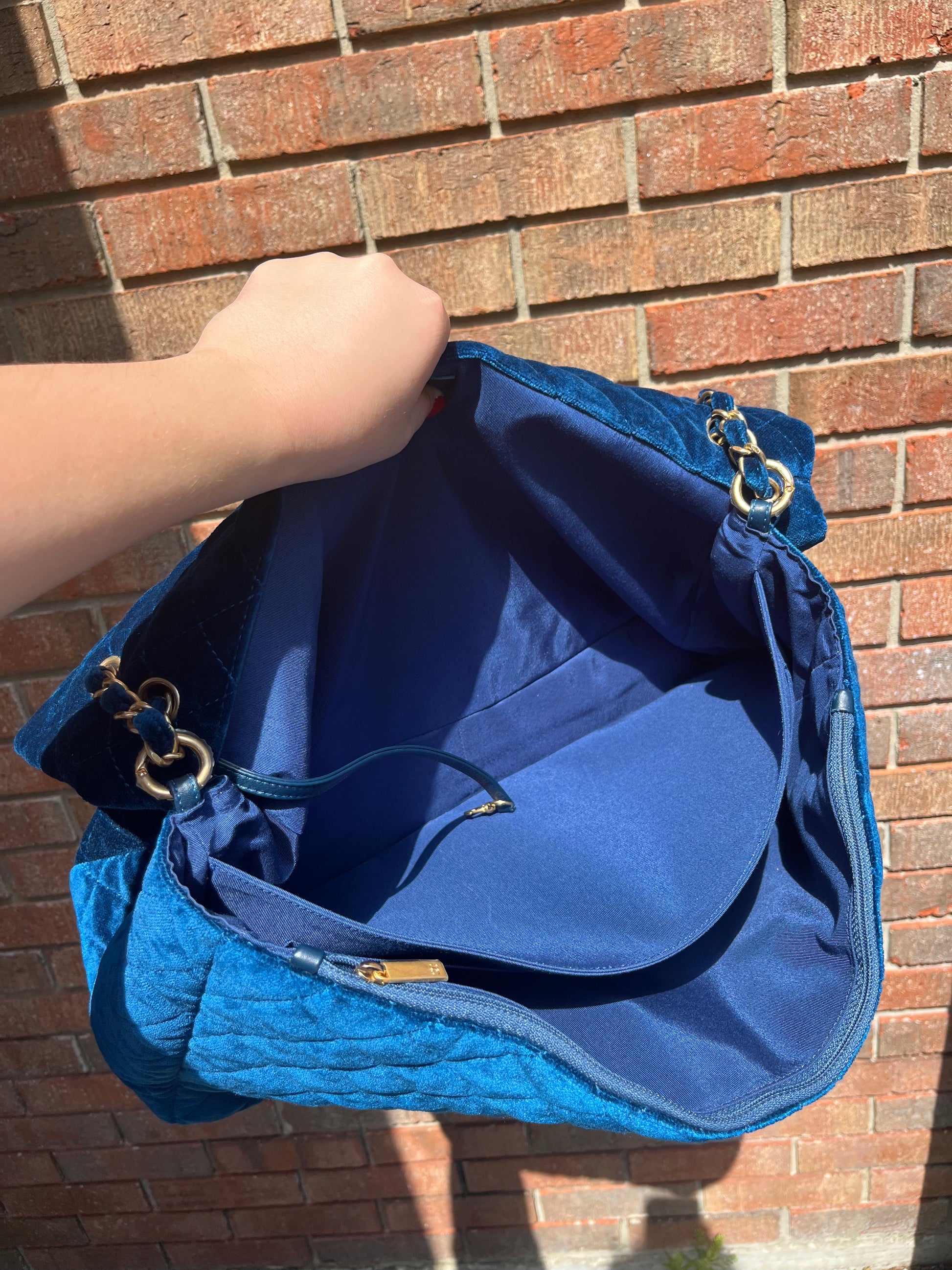 CHANEL Medium Double Flap Calfskin Quilted Shoulder bag Blue