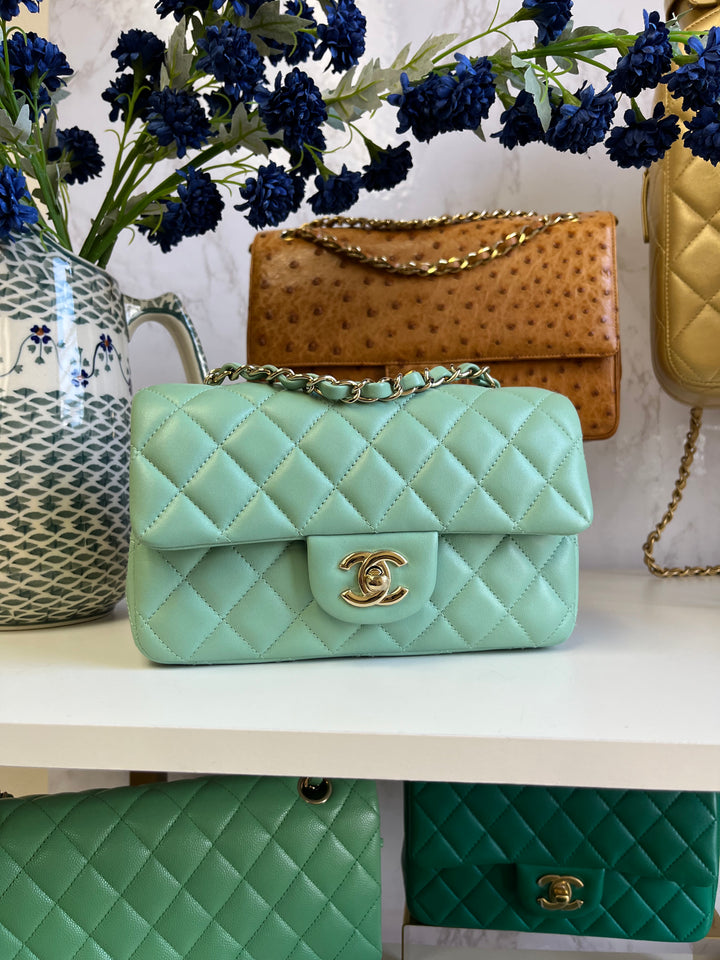 Chanel Light Pistachio Green Lambskin Mini Rectangular Flap Bag
