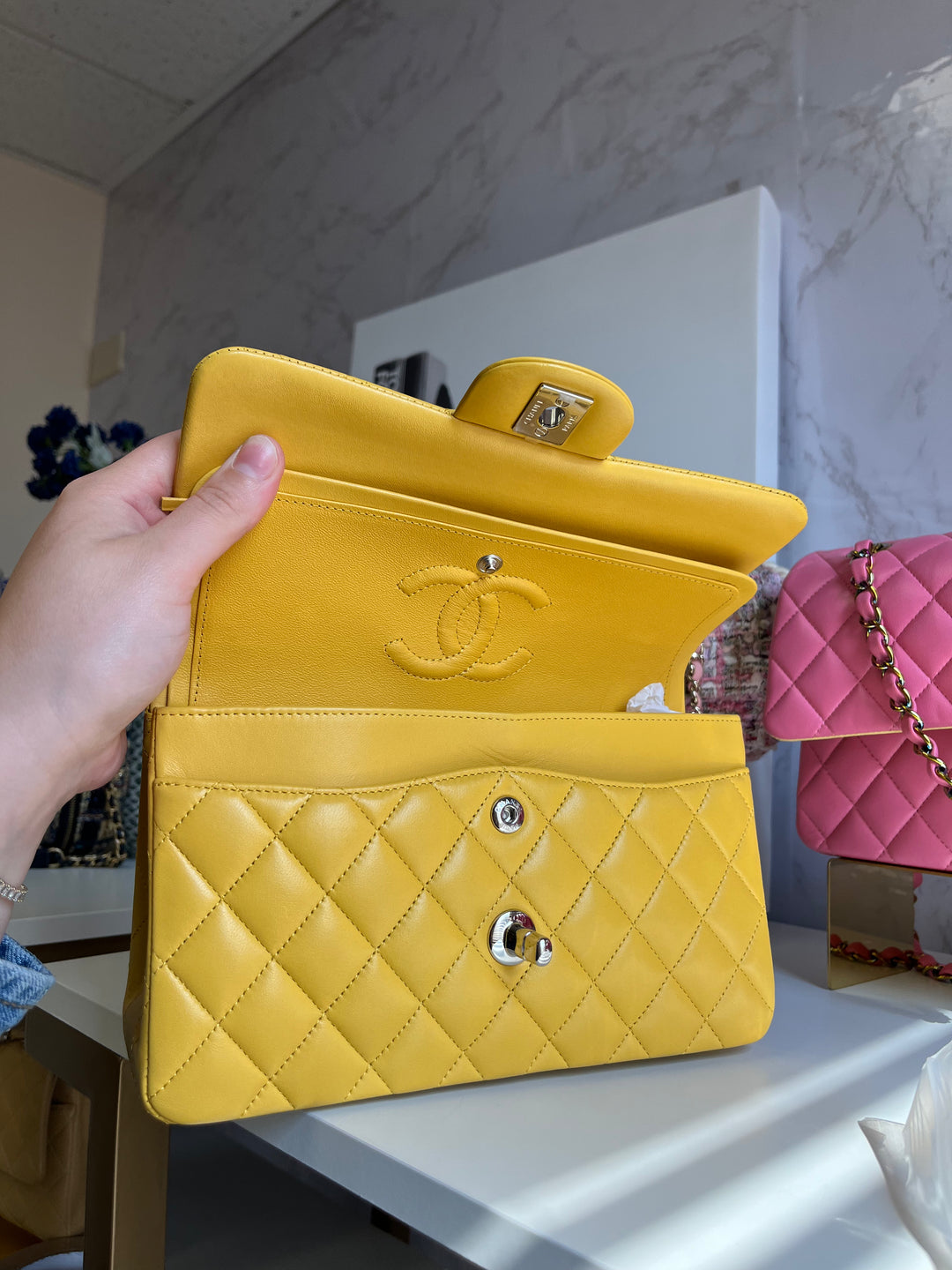 Chanel Yellow Small Lambskin Classic Flap Bag