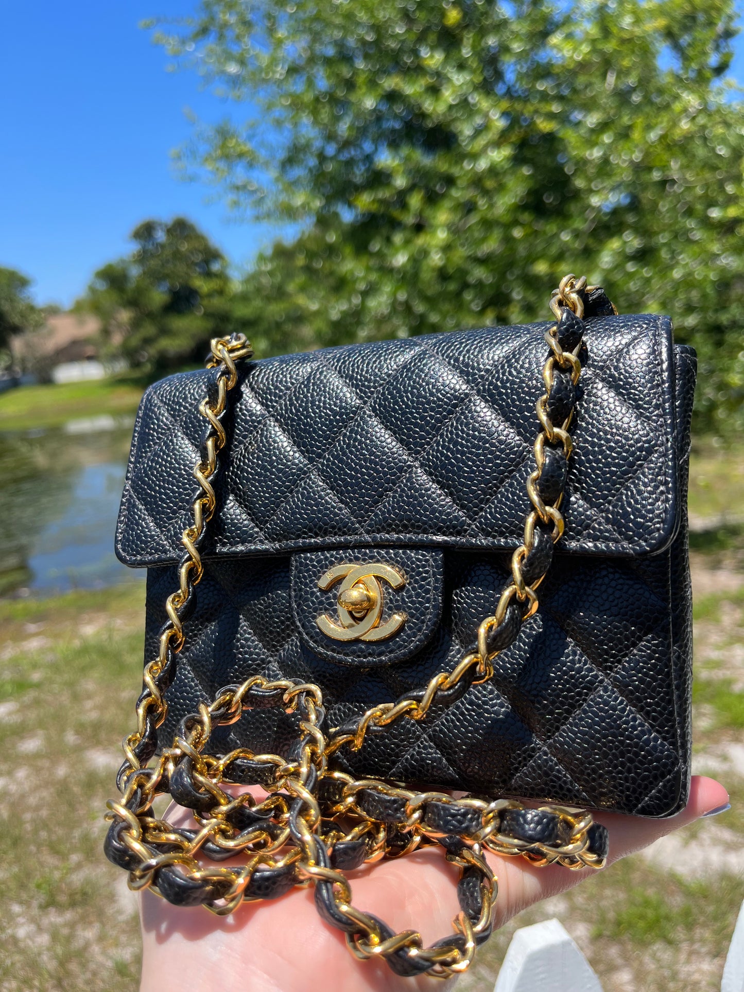 Chanel Black Caviar Vintage Mini Square Flap Bag