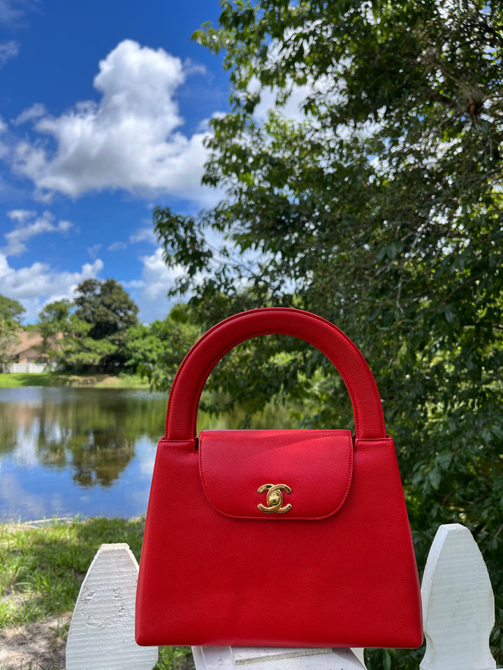 Chanel Vintage Medium Red Caviar Kelly Top Handle