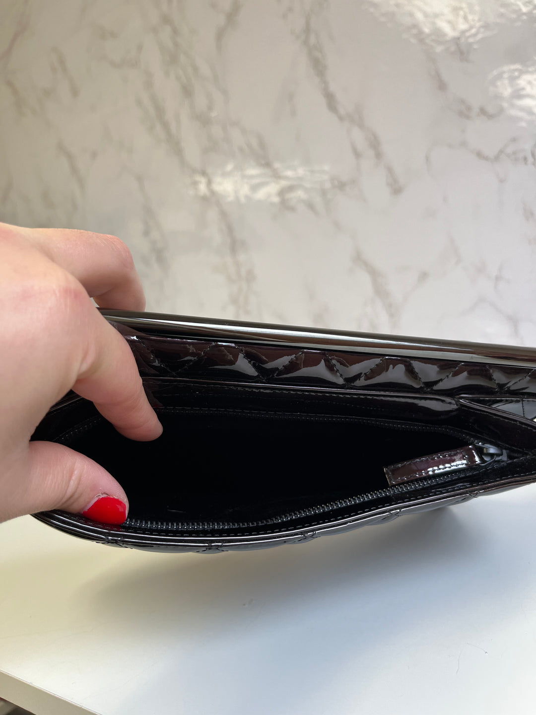 Chanel Classic Flap Patent Metallic Black Frame Clutch