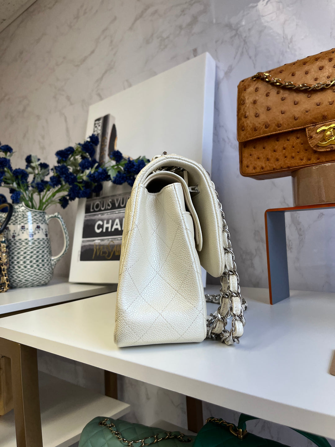 Chanel Cream Iridescent Caviar Jumbo DF