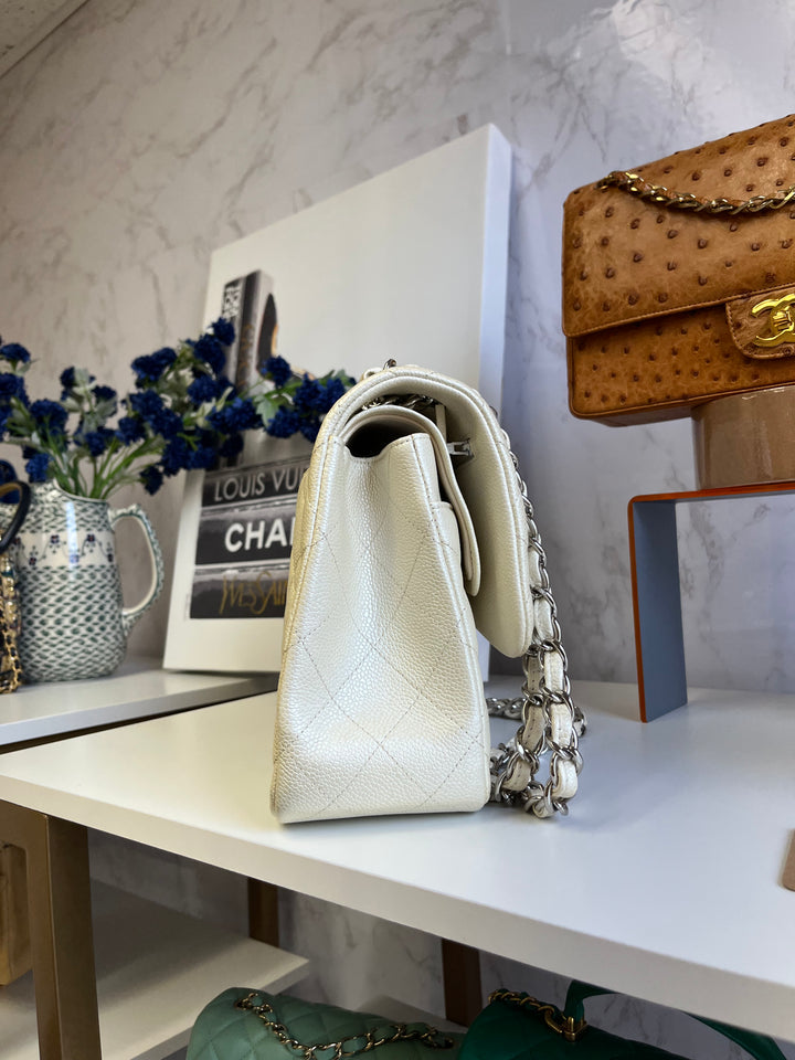 Chanel Cream Iridescent Caviar Jumbo DF