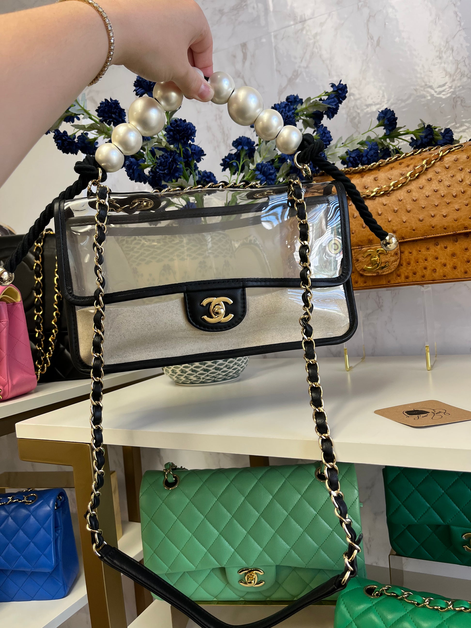 Chanel Lambskin PVC Sand By The Sea Flap Bag With Pearl Strap – Its A Luv  Story