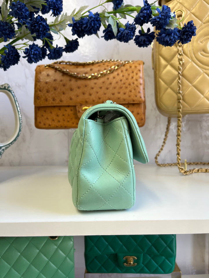 Chanel Light Pistachio Green Lambskin Mini Rectangular Flap Bag