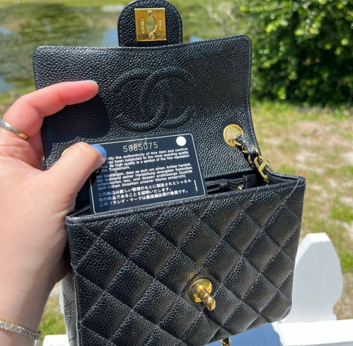 Chanel Black Caviar Vintage Mini Square Flap Bag