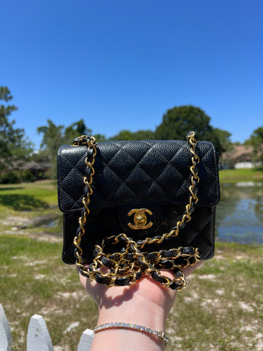 Chanel Black Caviar Vintage Mini Square Flap Bag