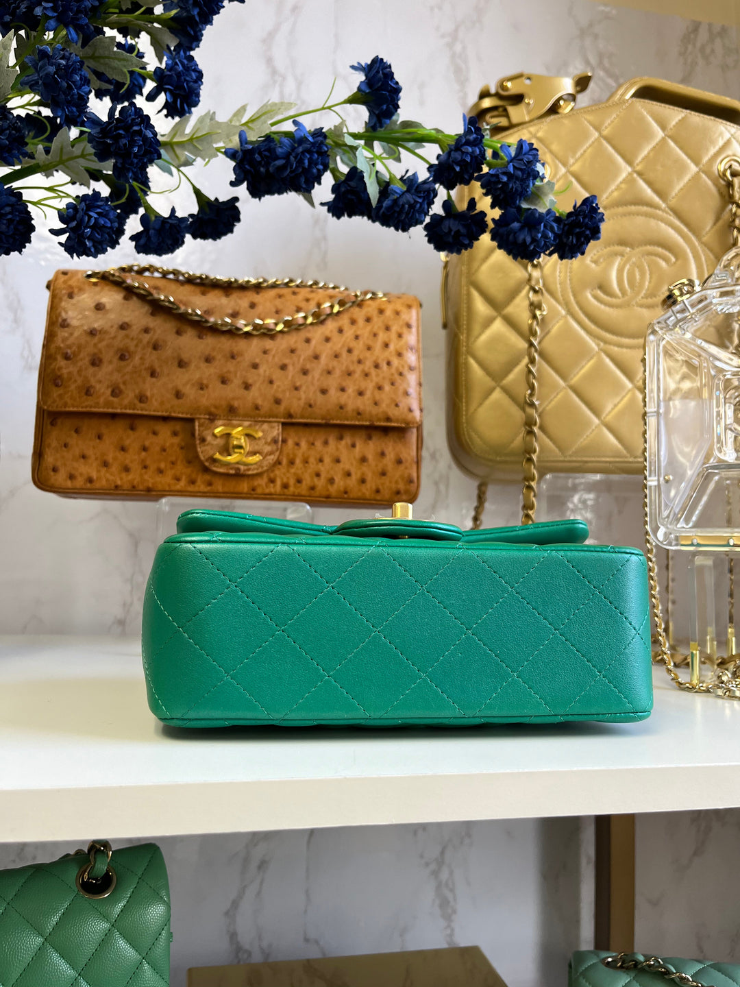 Chanel Limited Edition Green Iridescent Mini Rectangular Top Handle Flap Bag
