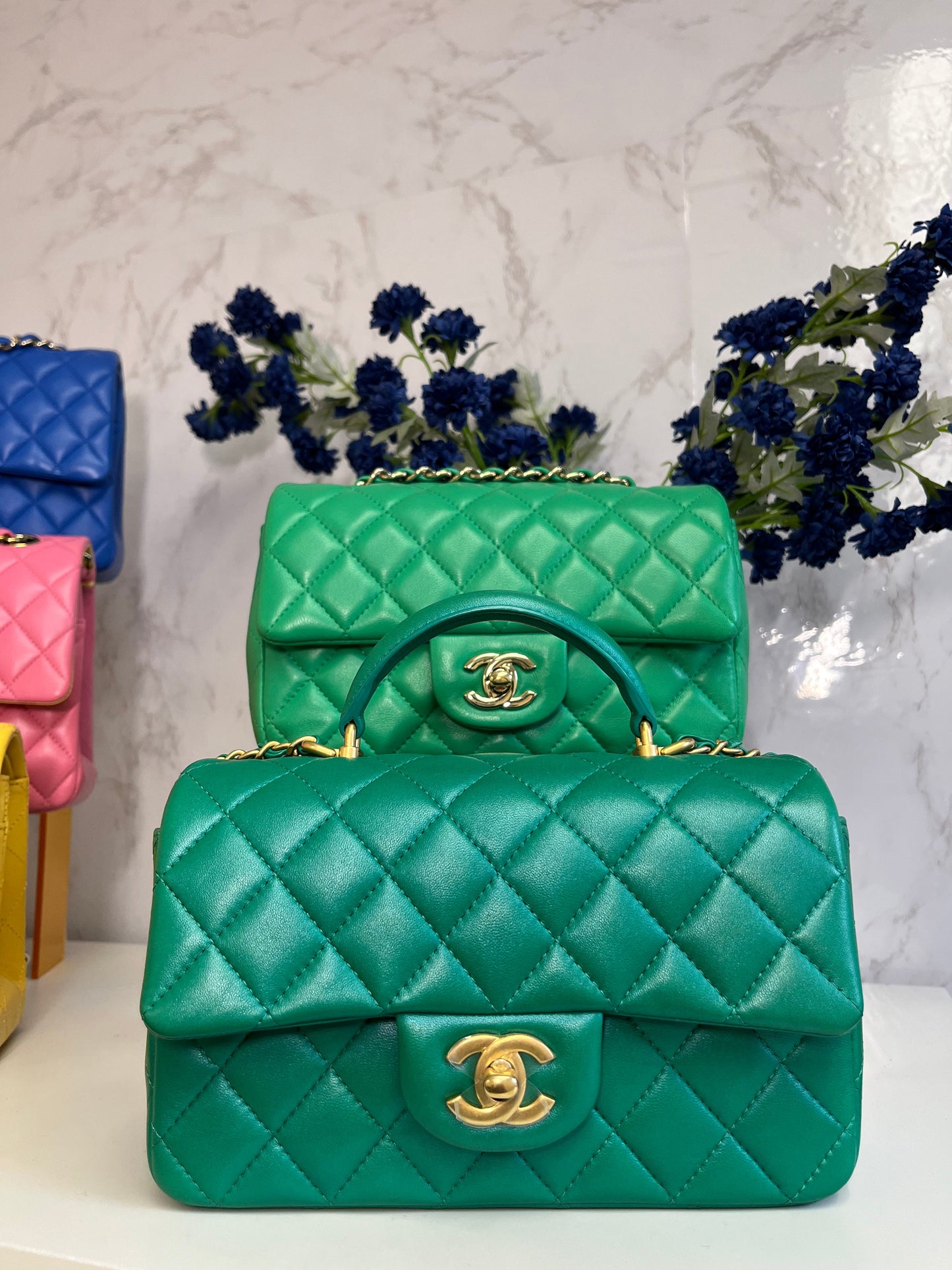 Chanel Limited Edition Green Iridescent Mini Rectangular Top Handle Flap Bag