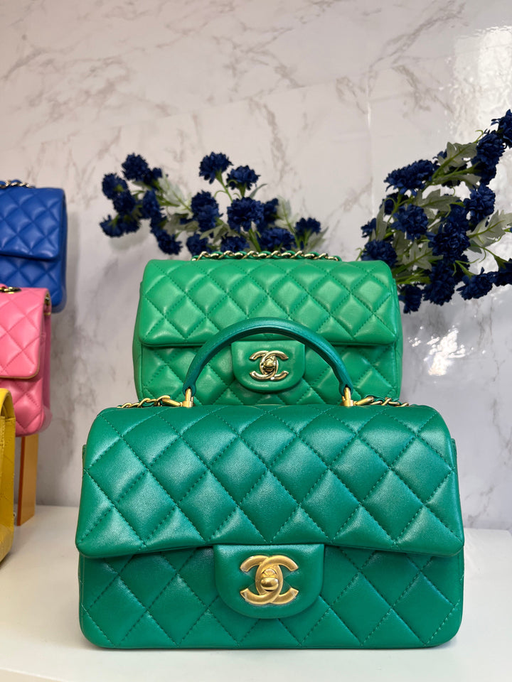 Chanel Limited Edition Green Iridescent Mini Rectangular Top Handle Flap Bag