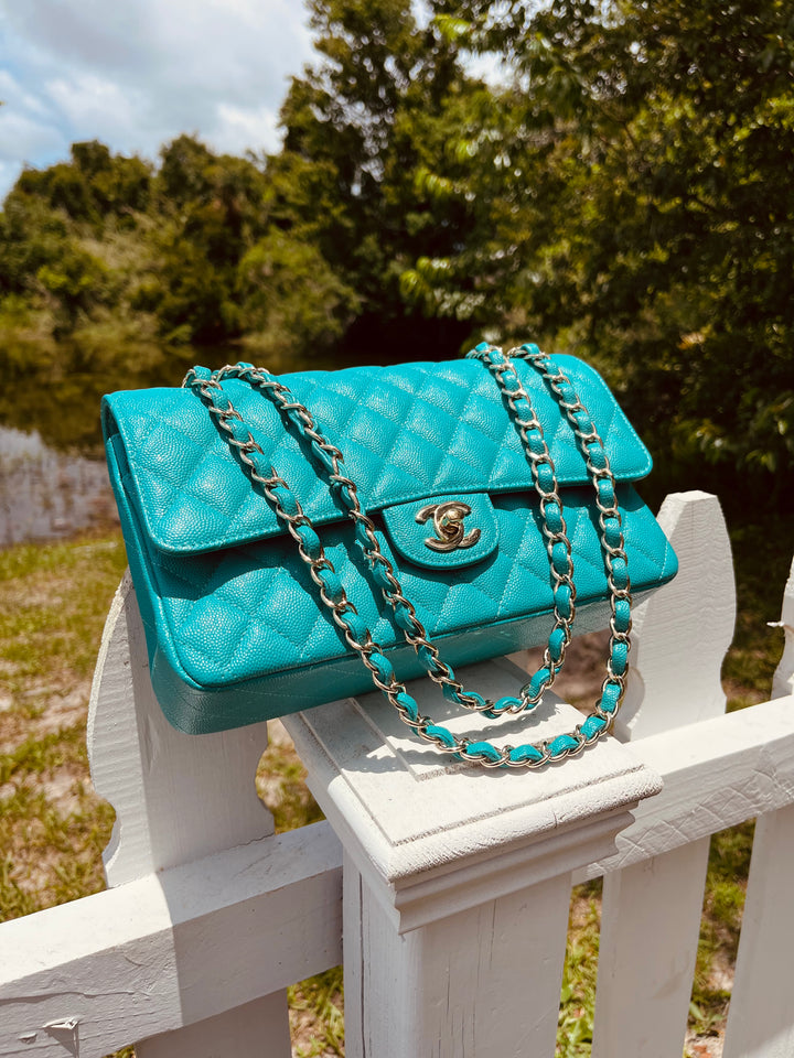 Chanel Turquoise (17C) Medium Caviar Double Flap Bag