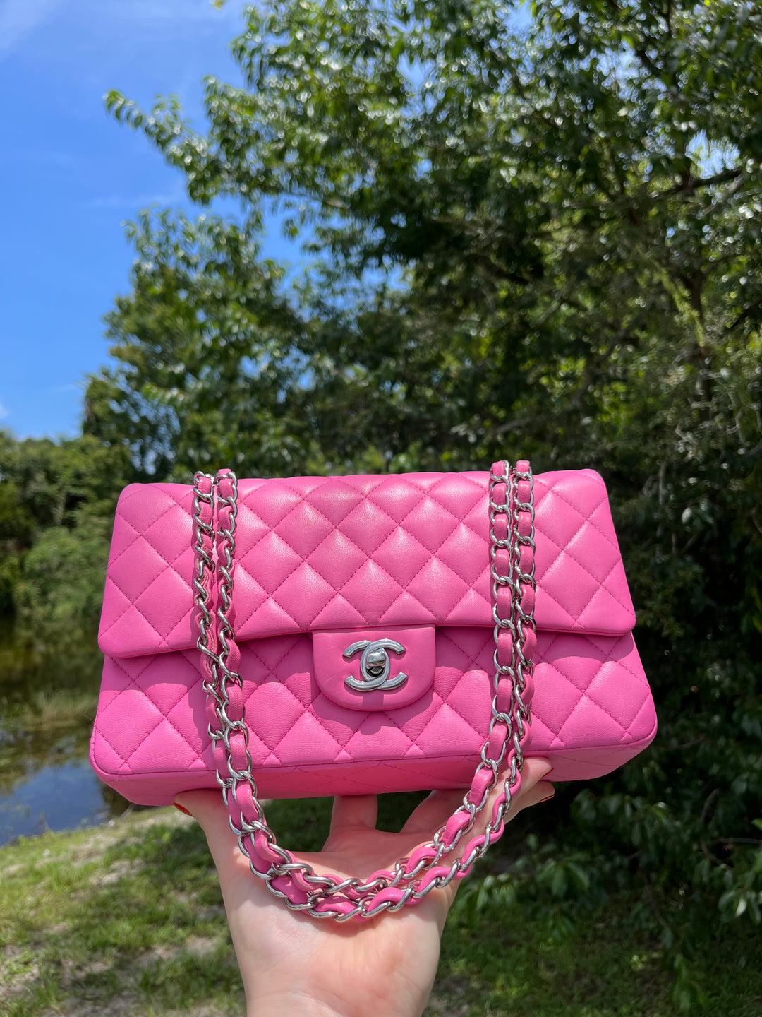 Chanel 21S Pink Neon Lambskin Medium Flap Bag