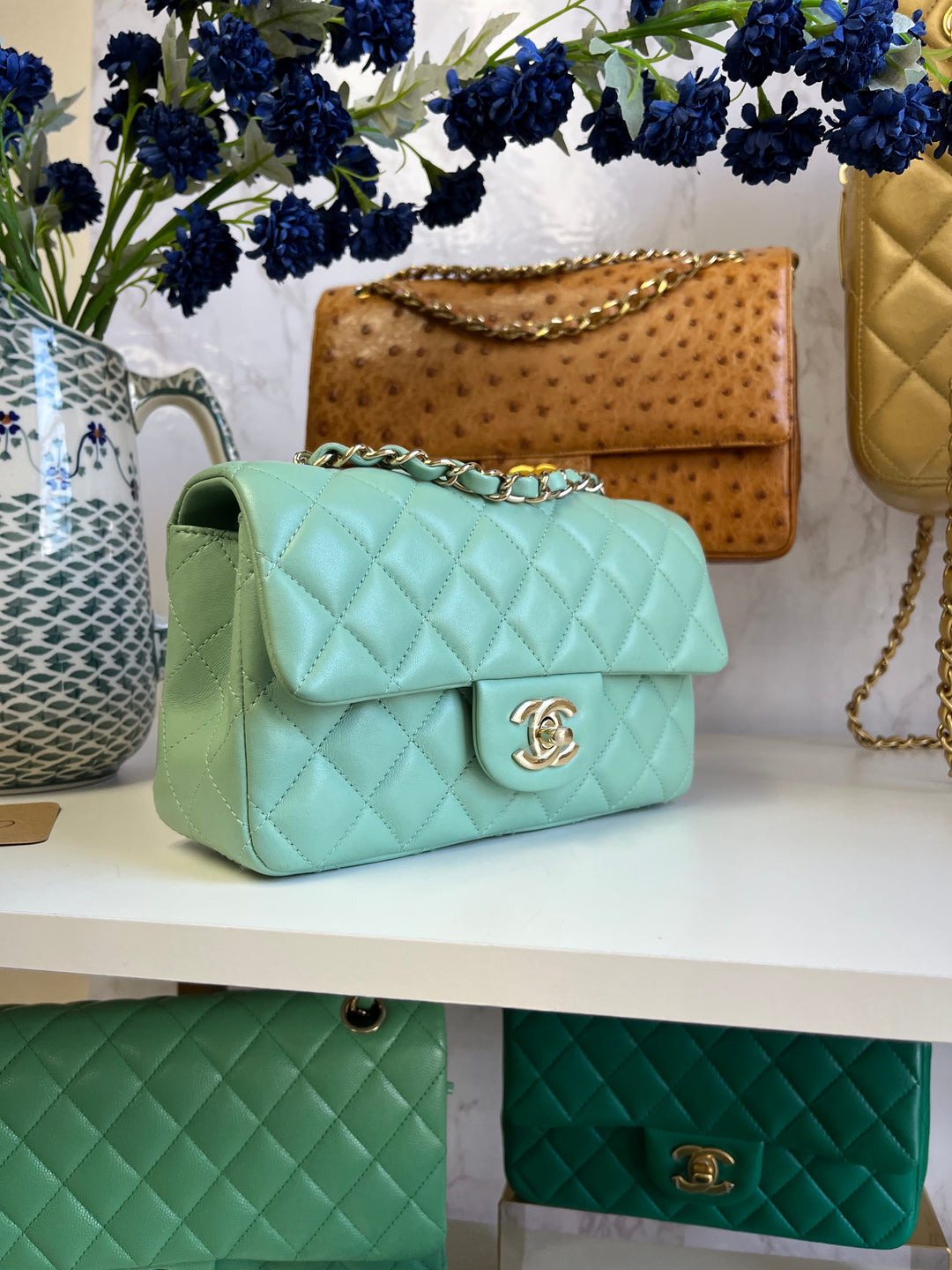 Chanel Light Pistachio Green Lambskin Mini Rectangular Flap Bag