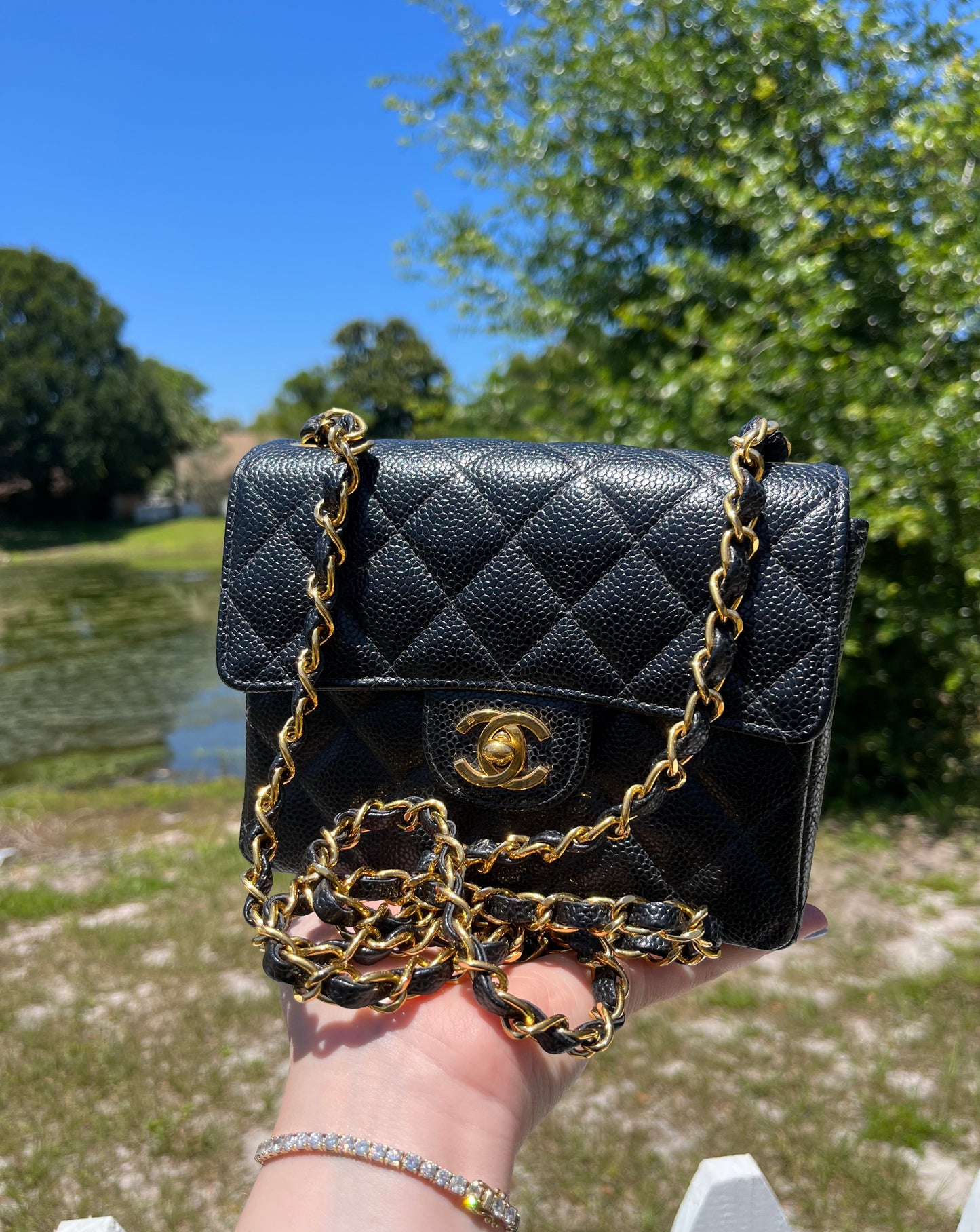 Chanel Black Caviar Vintage Mini Square Flap Bag